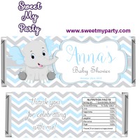 Blue and Grey Elephant Baby Shower candy bar wrappers,(8ebb)